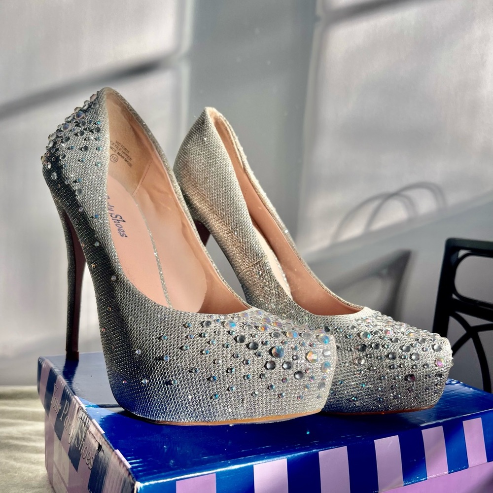 Silver Sparkle Rhinestone Cinderella Heels